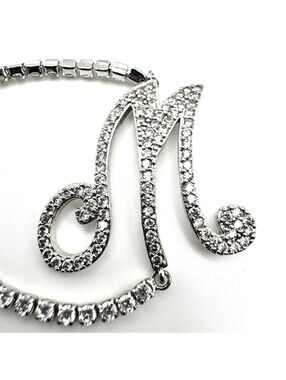 Silver Tone Rhinestone Initial M Bolo Bracelet Adjustable Slider [COPY]